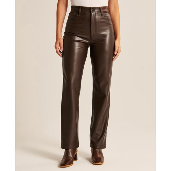 Abercrombie 90’s Brown Faux Leather Pants - Picture 1 of 4